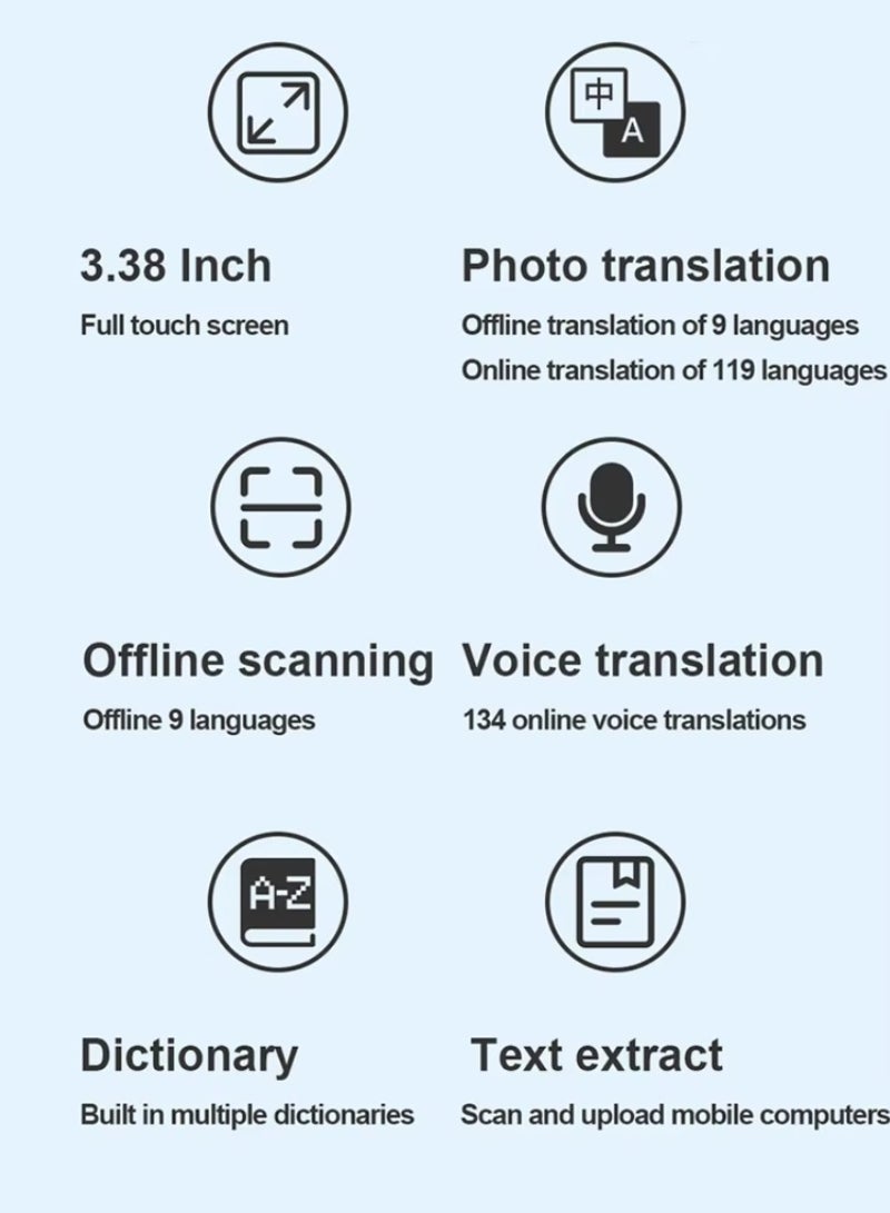 DIGI CORE Translator Pen Scanner Pen 134 Language Translator Device 3.38 Inch Full Touch IPS Screen OCR Text To Speech Image Scanner To Text Wifi Wireless Reading Pen With Camera And Speaker For Dyslexia 9 Language Offline Translator With 8GB Internal Storage  Translation Pen White  - Image 2