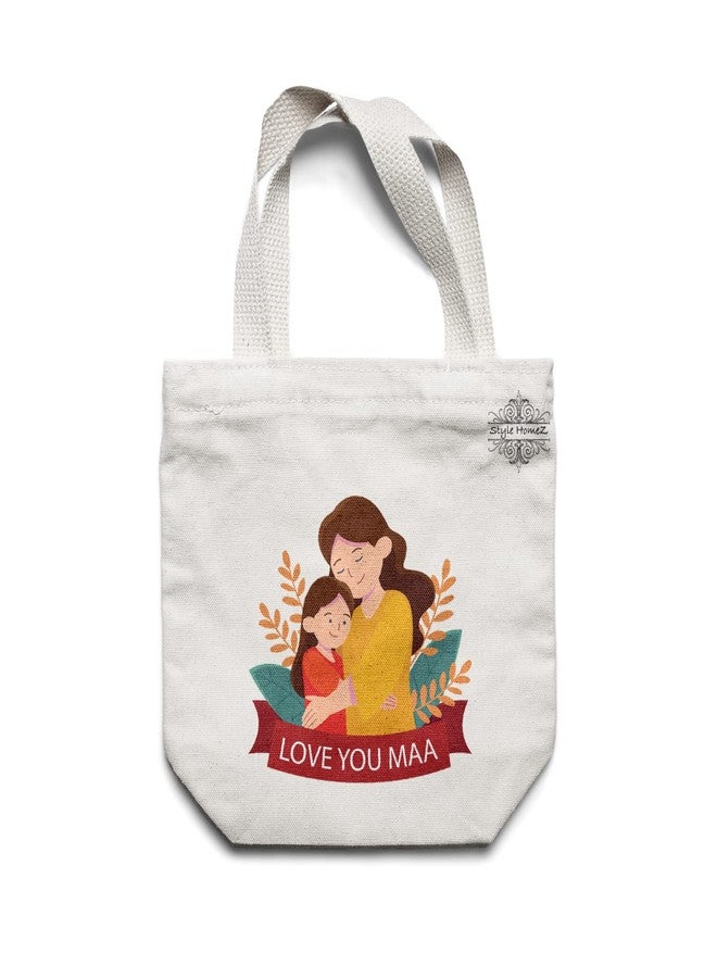 Style Homez Classic Eco-Friendly & Reusable Cotton Canvas Grocery Tote Bag, Medium Size 16 x 14 Inch Natural Color (LOVE YOU MAA) - Image 1