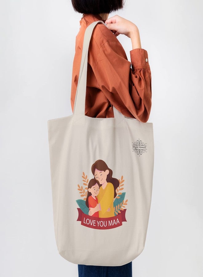 Style Homez Classic Eco-Friendly & Reusable Cotton Canvas Grocery Tote Bag, Medium Size 16 x 14 Inch Natural Color (LOVE YOU MAA) - Image 4