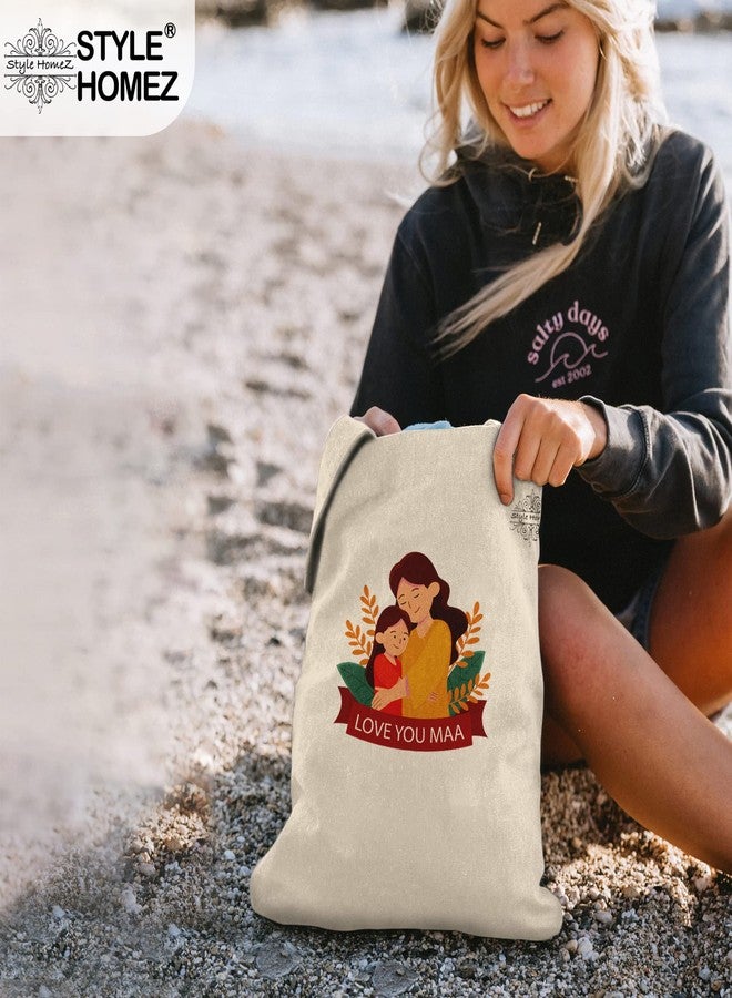 Style Homez Classic Eco-Friendly & Reusable Cotton Canvas Grocery Tote Bag, Medium Size 16 x 14 Inch Natural Color (LOVE YOU MAA) - Image 2