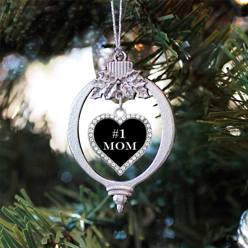 Inspired Silver - #1 Mom - Silver Christmas Ornament - Open Heart Charm Christmas Tree Ornament with Cubic Zirconia - Holiday Hanging Decoration - Image 2