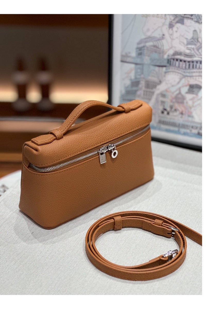 LP LP19 Lunch Box Bag – Women's Crossbody Small Handbag with Premium Craftsmanship & Elegant Top Handle-Gold-Brown - Image 1