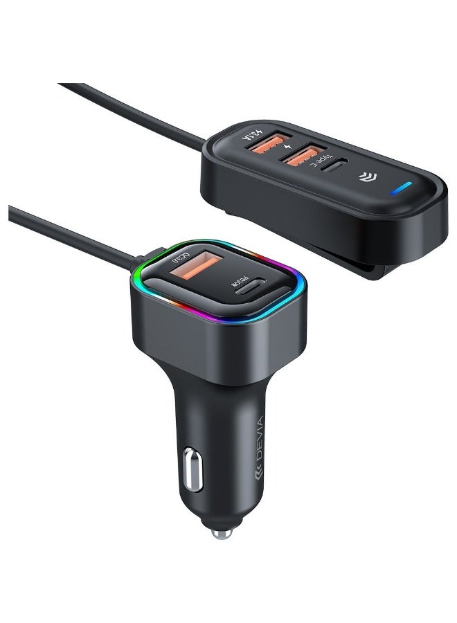 Devia Design Series Car Charger 48W Turbo charge 5-Port Fast PD & QC With Rear Extension - Black - Image 5