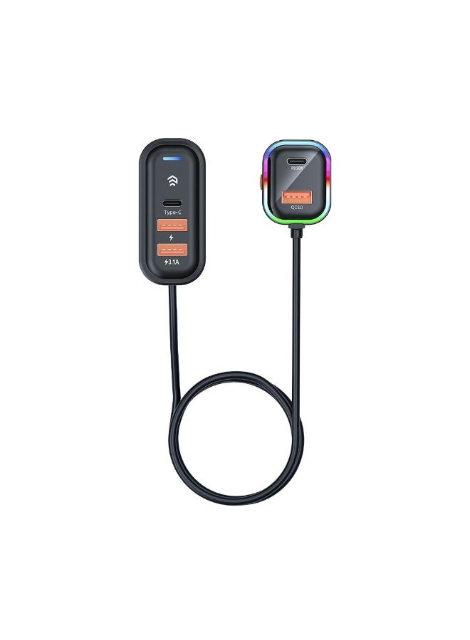 Devia Design Series Car Charger 48W Turbo charge 5-Port Fast PD & QC With Rear Extension - Black - Image 3