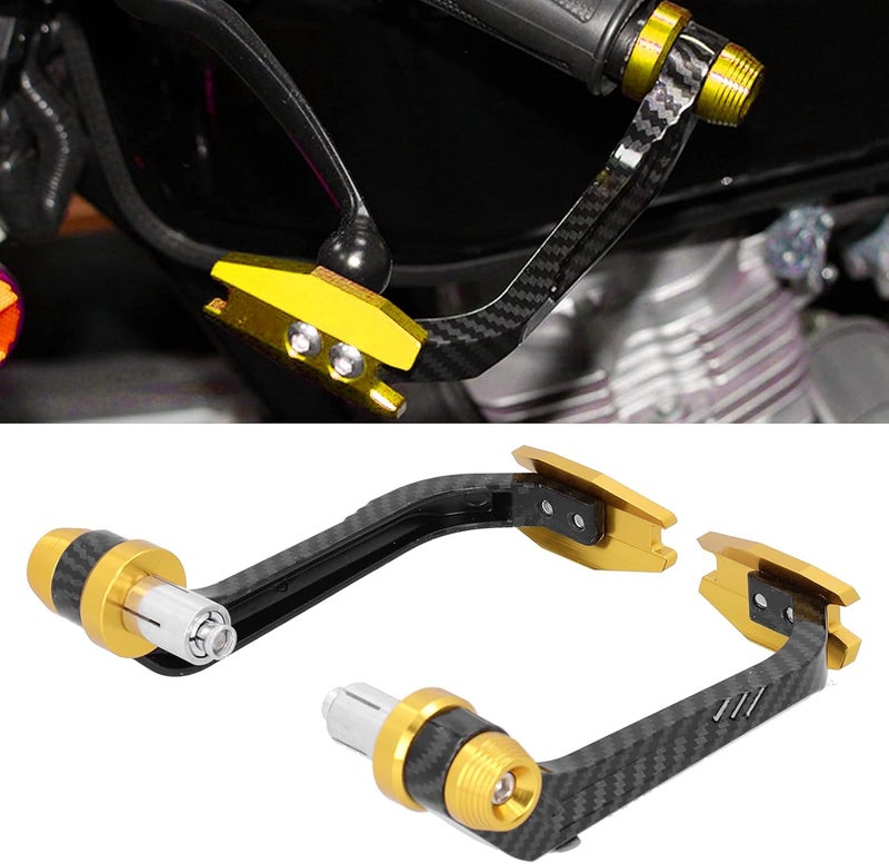 Motorcycle Handlebar Guard Carbon Fiber Style Aluminum Alloy Universal 22mm Hand Protector for Motorbike ATV, Includes 2 Guards and Card Holders (Gold) - Image 3