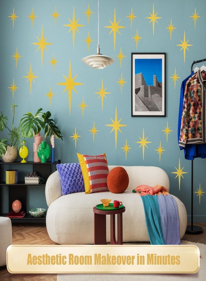 MixTeach 100Pcs Giltter Starburst Cutouts Gold Paper Retro Atomic Stars 4 Sizes Sparkle Mid Century Modern Star Decor Wall Decals for Wedding Anniversaries Party Home School Office Decor - Image 3