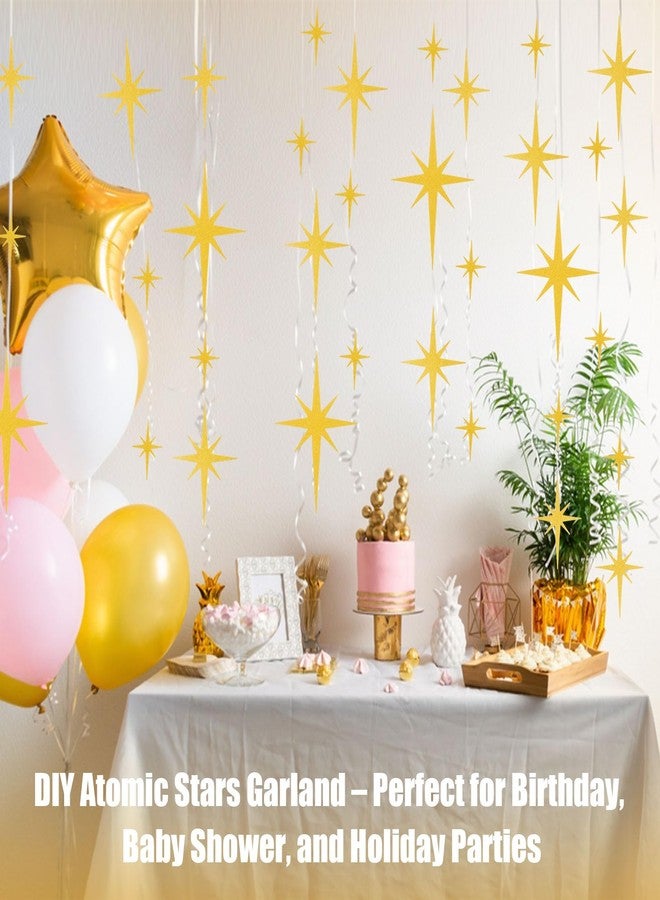 MixTeach 100Pcs Giltter Starburst Cutouts Gold Paper Retro Atomic Stars 4 Sizes Sparkle Mid Century Modern Star Decor Wall Decals for Wedding Anniversaries Party Home School Office Decor - Image 5