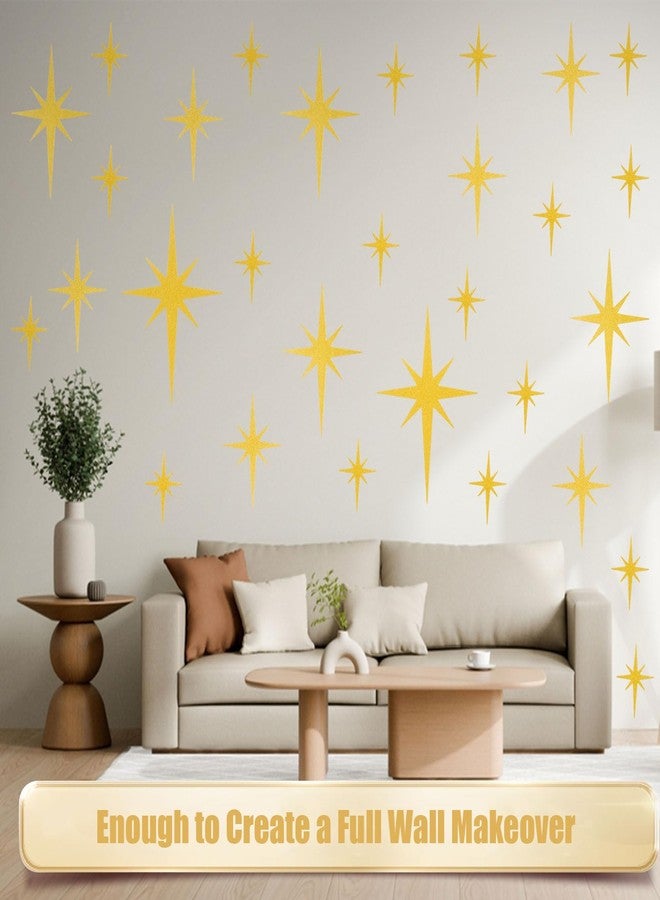 MixTeach 100Pcs Giltter Starburst Cutouts Gold Paper Retro Atomic Stars 4 Sizes Sparkle Mid Century Modern Star Decor Wall Decals for Wedding Anniversaries Party Home School Office Decor - Image 4
