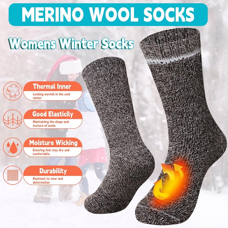 Velice Wool Socks for Women Merino Wool Boot Hiking Thick Thermal Warm Winter Crew Cushion Cozy Work Socks 5 Pairs - Image 3