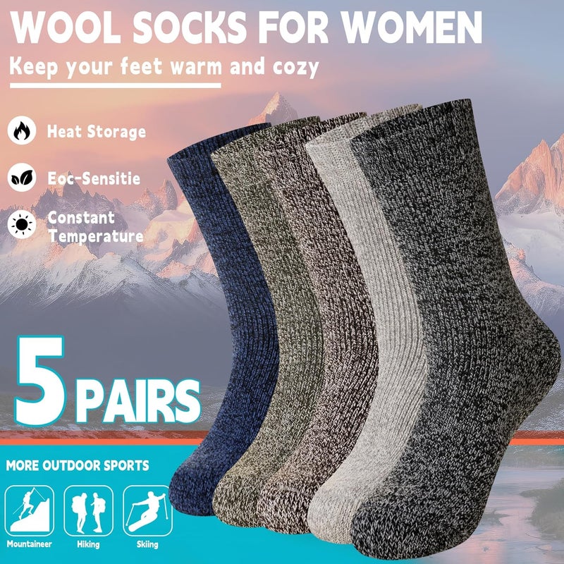 Velice Wool Socks for Women Merino Wool Boot Hiking Thick Thermal Warm Winter Crew Cushion Cozy Work Socks 5 Pairs - Image 4