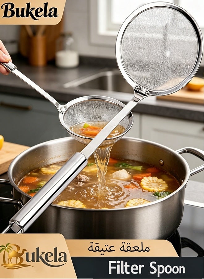 Bukela Strainer Spoon, Stainless Steel Fine Mesh Strainer, for Skimming Grease and Foam, Stainless Steel Wire Skimmer Spoon, With Handle - Image 1