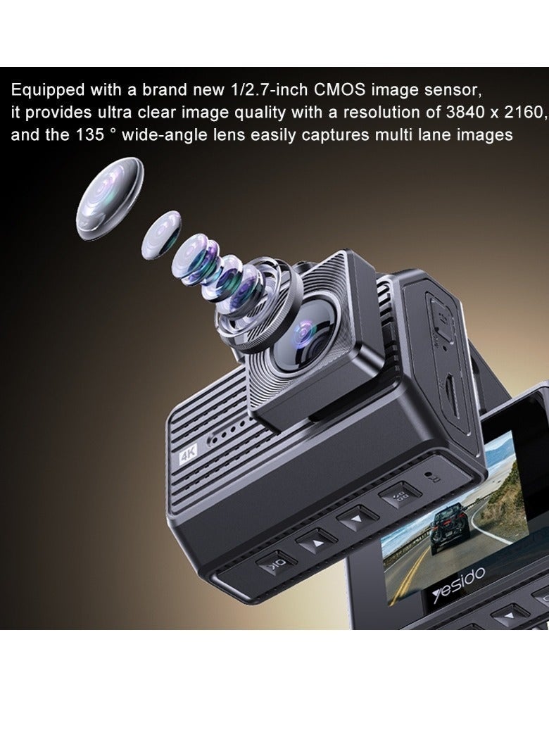 Yesido KM15 Dual Dash Camera – 4K Ultra HD Front & Rear Driving Recorder, Wide-Angle Car DVR with Night Vision, Loop Recording, G-Sensor & Parking Monitor for Road Safety - Image 3