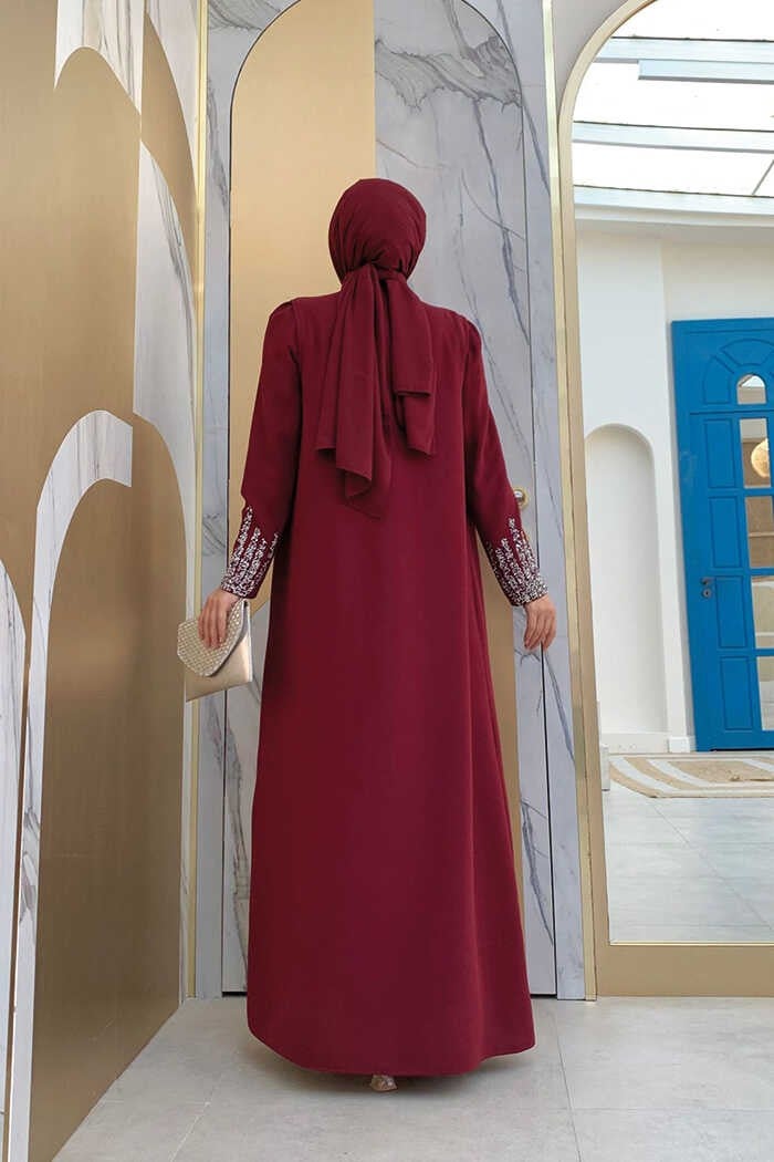 Bym Fashion Bym Stone Embroidery Detailed Vest Dress Suit 3838 Claret Red  - Image 3
