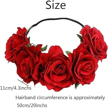 UPSTORE 1 Pcs Rose Flower Crown Floral Headbands Red Fake Rose Flower Crown Elastic Headband Hair Garland Wedding Headpieces Hair Accessories For Women Halloween Cosplay Costume Party - Image 2
