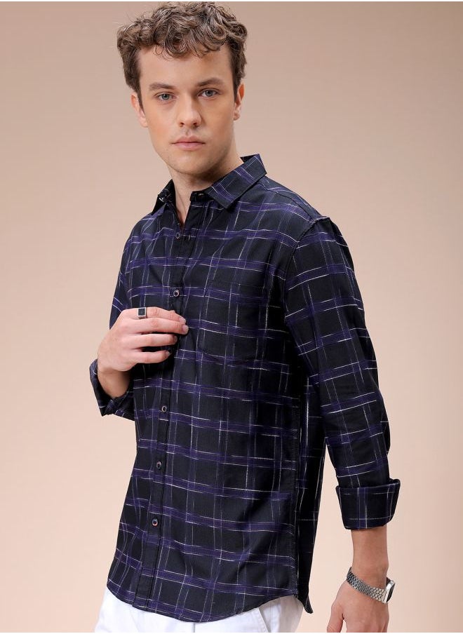 The Indian Garage Co Men Slim Fit Checkered Full Sleeves Cutaway Collar Casual Shirt  - Image 4