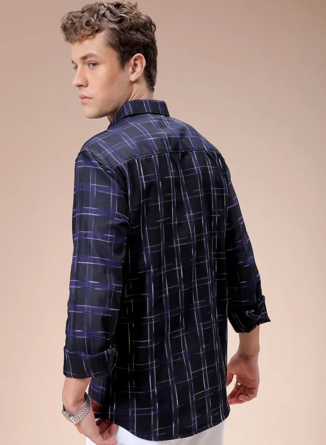 The Indian Garage Co Men Slim Fit Checkered Full Sleeves Cutaway Collar Casual Shirt