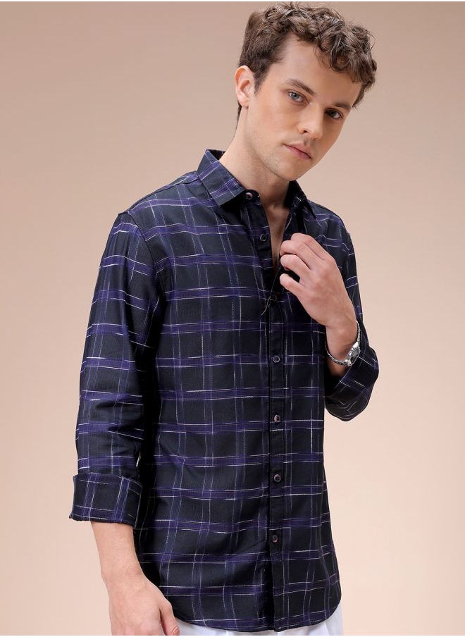 The Indian Garage Co Men Slim Fit Checkered Full Sleeves Cutaway Collar Casual Shirt  - Image 3
