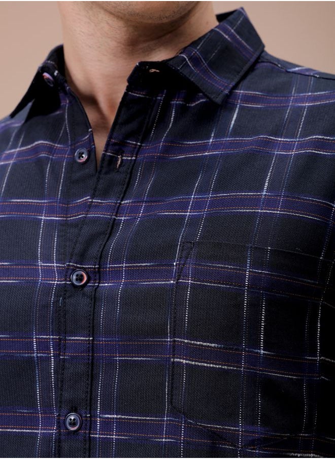 The Indian Garage Co Men Slim Fit Checkered Full Sleeves Cutaway Collar Casual Shirt  - Image 5