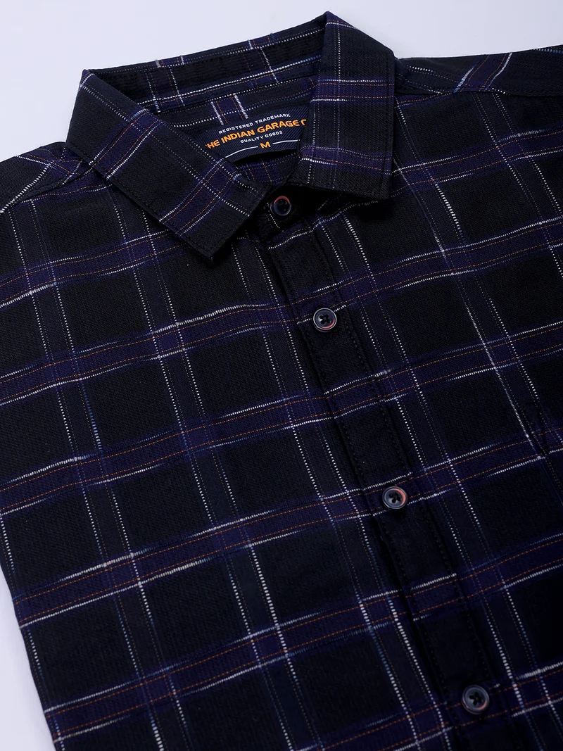 The Indian Garage Co Men Slim Fit Checkered Full Sleeves Cutaway Collar Casual Shirt