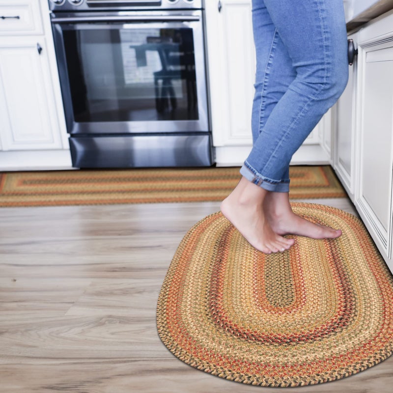 Kingston Multicolor Jute Braided Oval Rug 20x30  Warm Country Decor Perfect for Laundry Rooms Kitchens and Entryways  Reversible and Easy to Clean