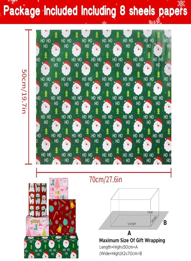 NEPOG Christmas Gift Wrapping Paper, 8 Sheets Folded Flat 20x28 inches per sheet, Cartoon Santa Claus Bear Snowman Snowflakes Designs Gift Wrap Paper for Family Friends Kids Boys Girls Xmas Christmas Party - Image 2
