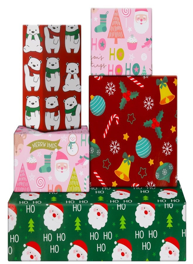 NEPOG Christmas Gift Wrapping Paper, 8 Sheets Folded Flat 20x28 inches per sheet, Cartoon Santa Claus Bear Snowman Snowflakes Designs Gift Wrap Paper for Family Friends Kids Boys Girls Xmas Christmas Party - Image 1