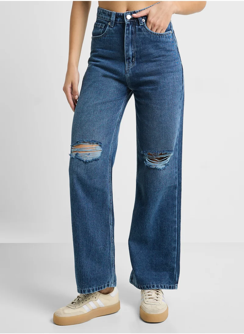 Ginger High Rise Distressed Wide Leg Jeans