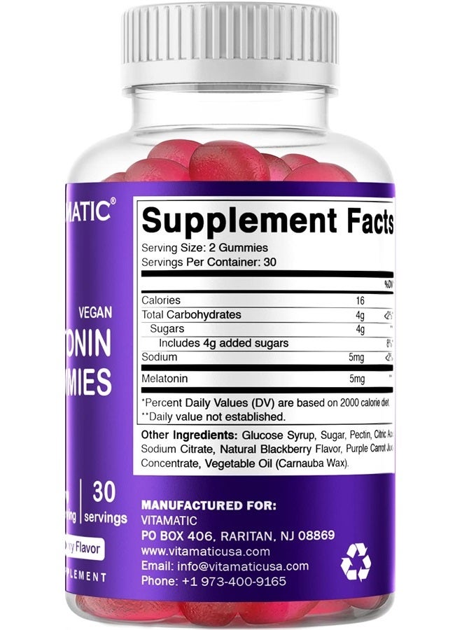 Vitamatic Melatonin Gummies for Kids & Adults - (2.5mg 5mg & 10mg Doses) - 60 Vegan Gummies