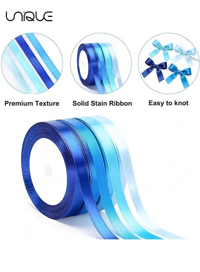 Unique 4 Rolls Pastel Blue Satin Ribbon - 10mm x 22M Gift Wrapping Ribbon, Total 88M for Gift Wrapping, Crafts, Hair Bows Making, Wreath, Wedding Party Decoration and Other Sewing Projects - Image 3
