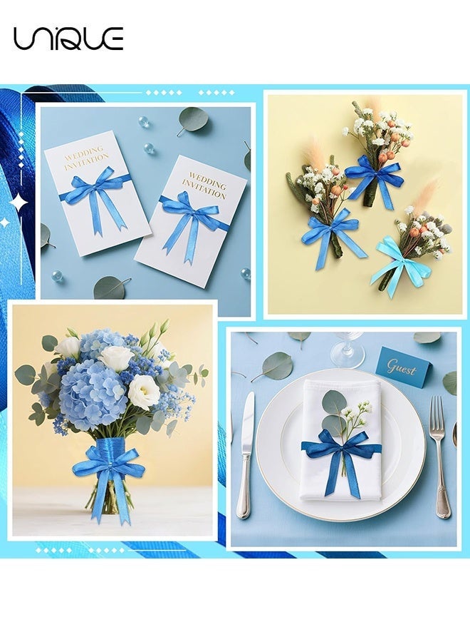 Unique 4 Rolls Pastel Blue Satin Ribbon - 10mm x 22M Gift Wrapping Ribbon, Total 88M for Gift Wrapping, Crafts, Hair Bows Making, Wreath, Wedding Party Decoration and Other Sewing Projects - Image 4