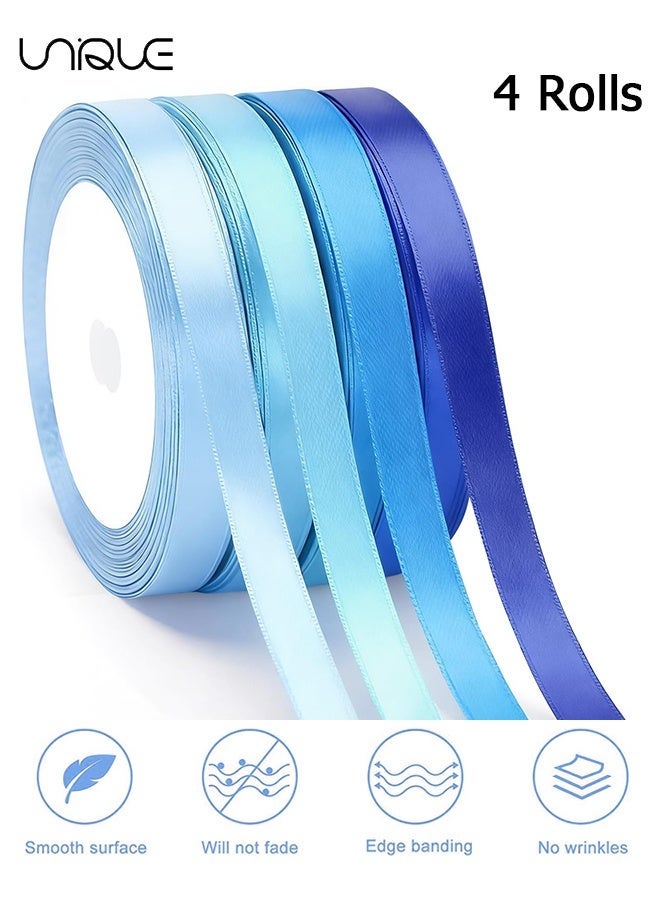 Unique 4 Rolls Pastel Blue Satin Ribbon - 10mm x 22M Gift Wrapping Ribbon, Total 88M for Gift Wrapping, Crafts, Hair Bows Making, Wreath, Wedding Party Decoration and Other Sewing Projects - Image 1