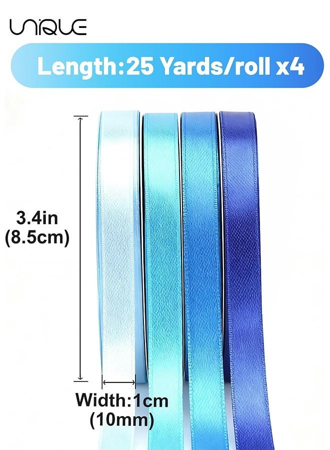Unique 4 Rolls Pastel Blue Satin Ribbon - 10mm x 22M Gift Wrapping Ribbon, Total 88M for Gift Wrapping, Crafts, Hair Bows Making, Wreath, Wedding Party Decoration and Other Sewing Projects - Image 2