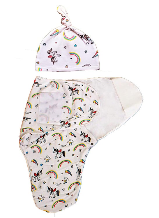MammaChamp Swaddle Wrap Blanket with Matching Knot Cap for Newborn Infant 06 MonthsPack of 1 Rainbow