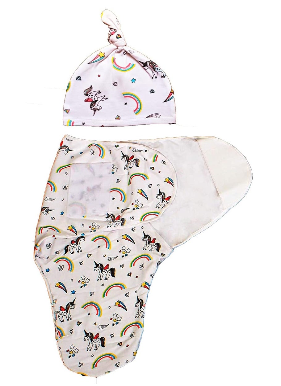 MammaChamp MammaChamp Swaddle Wrap Blanket with Matching Knot Cap for Newborn Infant 06 MonthsPack of 1 Rainbow 