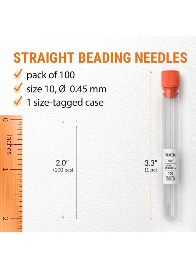 VONEEDL 100 Straight Fine Beading Needles Size 10-0.45mm (0.018in) in Convenient Storage Tube - Perfect for Bead Embroidery, Jewelry Making, Crafting, and DIY - Image 2