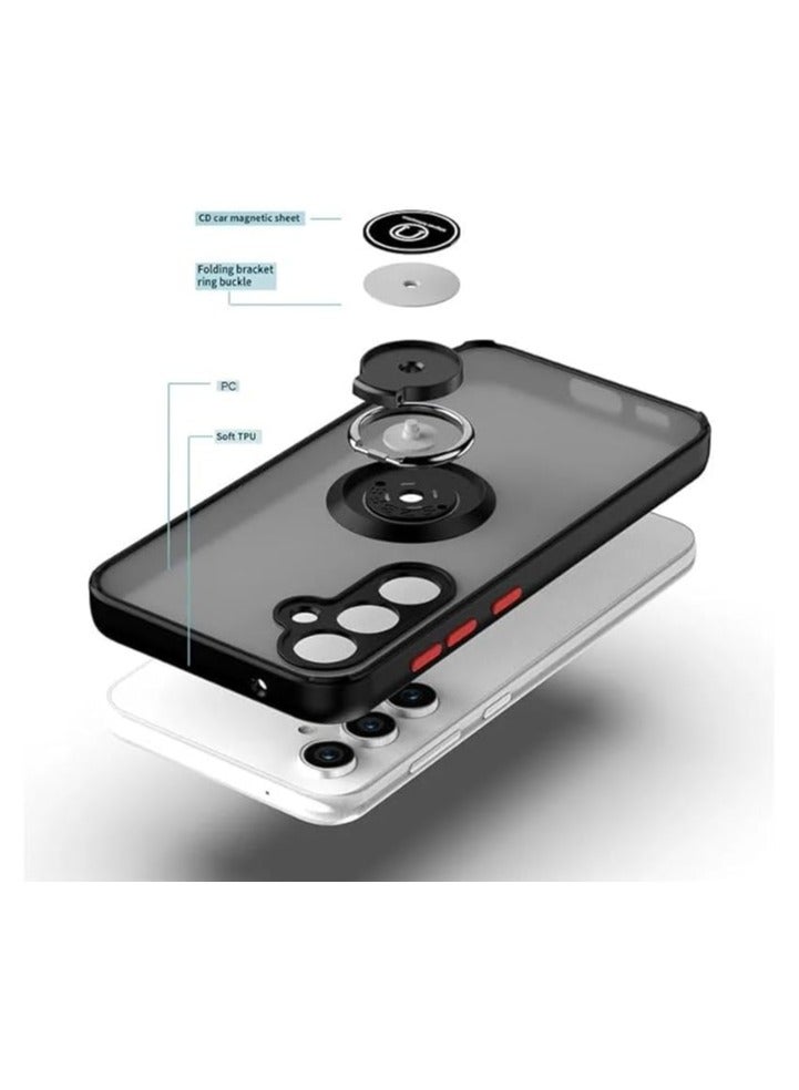 Case for Samsung Galaxy A25 Case Cover Metal Ring Holder Grip Kickstand Car Magnetic Mount Shockproof Matte Hard Back Bumper Case for Samsung Galaxy A25 5G (Black) - Image 2