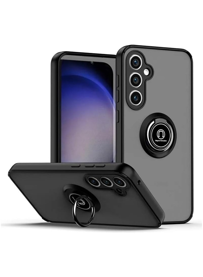 Case for Samsung Galaxy A25 Case Cover Metal Ring Holder Grip Kickstand Car Magnetic Mount Shockproof Matte Hard Back Bumper Case for Samsung Galaxy A25 5G (Black) - Image 1