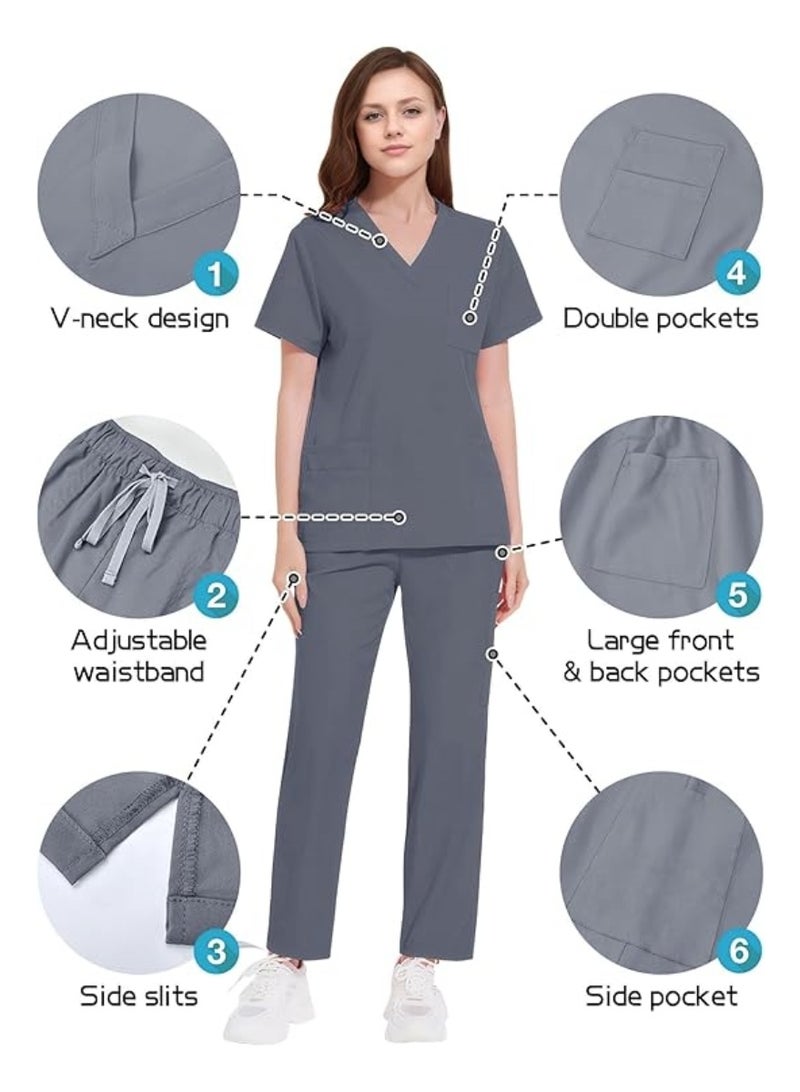 Nجهود مميزة مجموعة ملابس طبية نسائية ورجالية، مجموعة قميص وسروال طبي، مجموعة ملابس طبية، ملابس تنحيف (رمادية) ،مناسبة للمستشفيات والعيادات وغيرها - Image 5