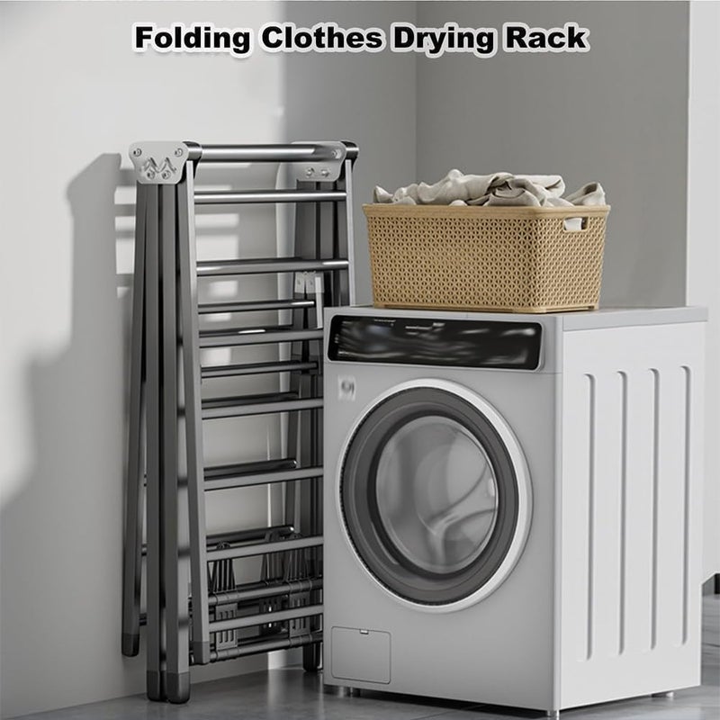 MOZOGOT Large Folding Clothes Dryer Clothes Drying Rack with 4 Shoe Holder, 3 Tier Portable Collapsible Laundry Hanger Dryer Rack, Freestanding Airer with Wheel for Indoor Outdoor, 180CM - Image 3