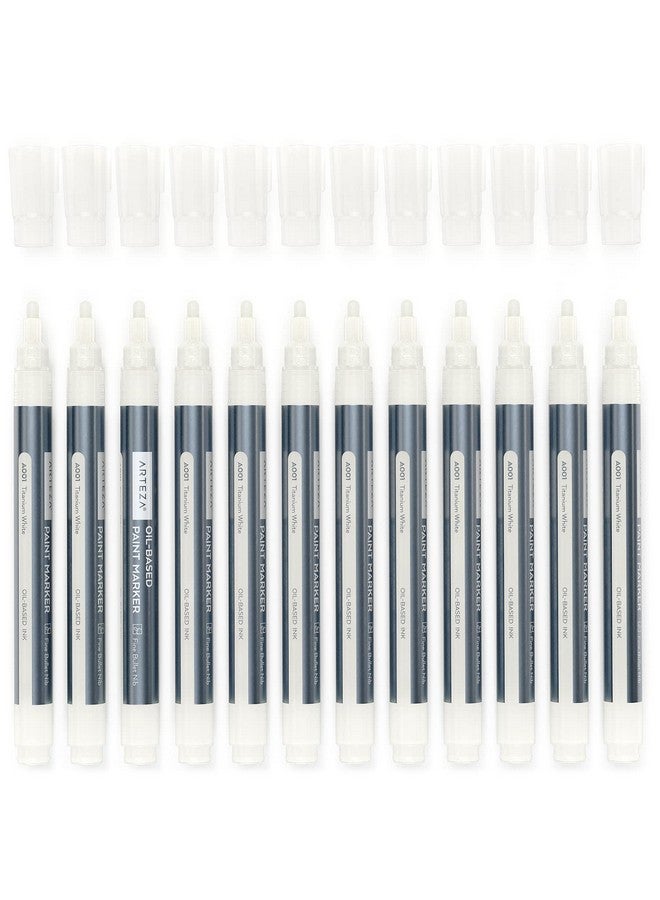 ARTEZA Oilbased Paint Markers 12Pack White 1.3 Mm Line Small Barrel Quickdrying Marker Pens With Bullet Nib Art Supplies For Stone Wood Glass And Metal Painting - Image 2