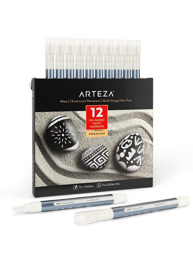 ARTEZA Oilbased Paint Markers 12Pack White 1.3 Mm Line Small Barrel Quickdrying Marker Pens With Bullet Nib Art Supplies For Stone Wood Glass And Metal Painting - Image 1