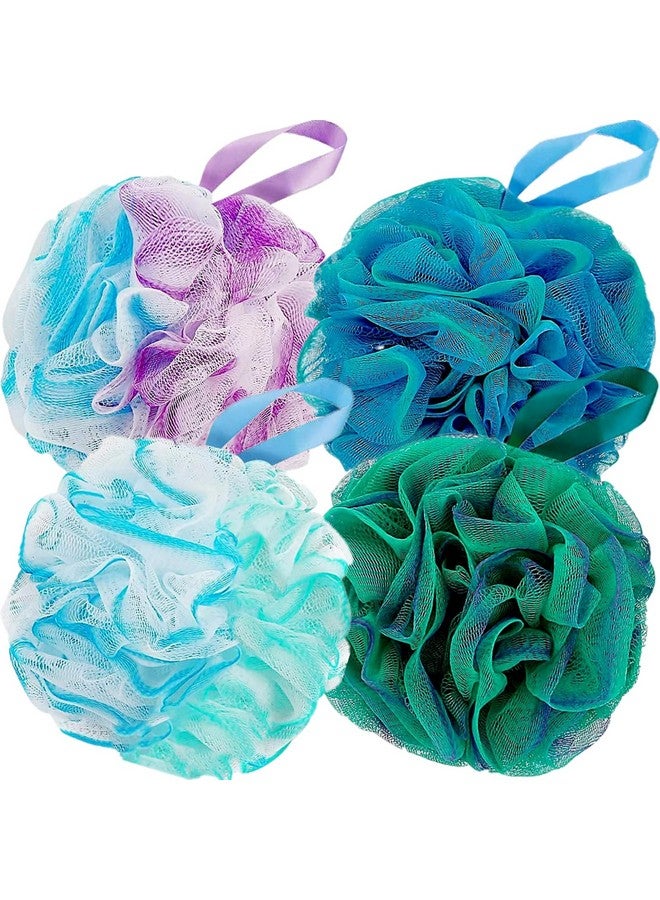 Fu Store Bath Sponges Shower Loofahs 60G Mesh Balls Sponge For Body Wash Bathroom Men Women 4 Pack Scrubber Cleaning Loofah (60G Green Blue) - Image 1