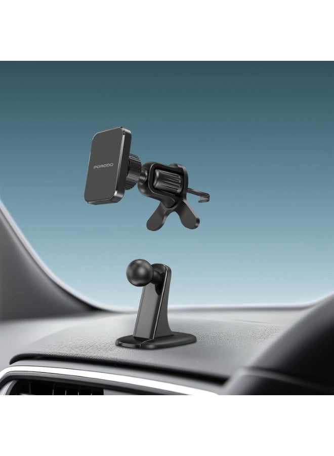 porodo Blue Porodo Dual Mount Magnetic Phone Holder, Dash & Air Vent Mount, Adjustable Viewing Angle, Multi-Surface Mounting, Strong Magnetic Hold, N52 Magnet Type, Strong Mangetic Holder - Black - Image 2