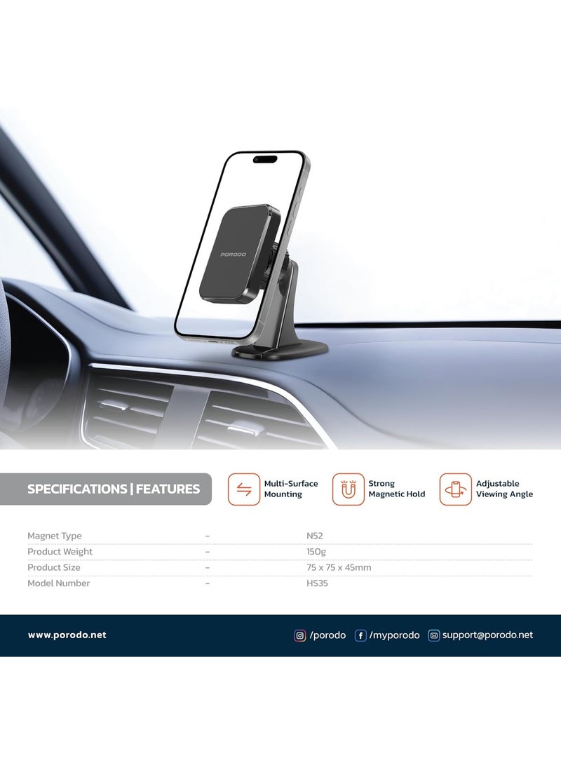 porodo Blue Porodo Dual Mount Magnetic Phone Holder, Dash & Air Vent Mount, Adjustable Viewing Angle, Multi-Surface Mounting, Strong Magnetic Hold, N52 Magnet Type, Strong Mangetic Holder - Black - Image 3