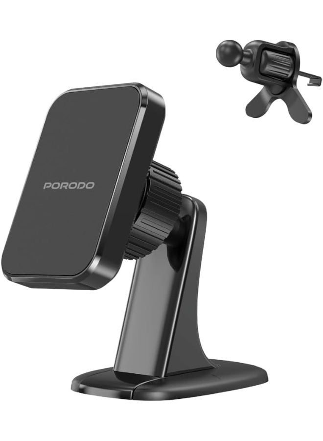 porodo Blue Porodo Dual Mount Magnetic Phone Holder, Dash & Air Vent Mount, Adjustable Viewing Angle, Multi-Surface Mounting, Strong Magnetic Hold, N52 Magnet Type, Strong Mangetic Holder - Black - Image 1