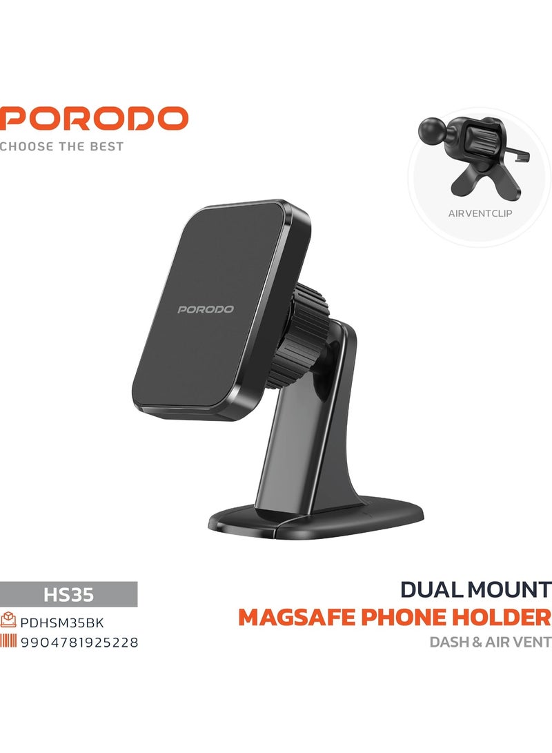 porodo Blue Porodo Dual Mount Magnetic Phone Holder, Dash & Air Vent Mount, Adjustable Viewing Angle, Multi-Surface Mounting, Strong Magnetic Hold, N52 Magnet Type, Strong Mangetic Holder - Black - Image 4