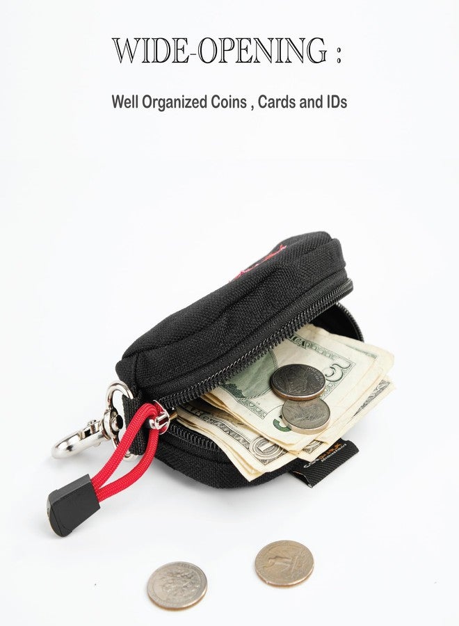 RE ROUGH ENOUGH Rough Enough Small Coin Purse Pouch for Women Men Card Holder Wallet Waterproof Cordura Material with Zipper and Clip On Buckle Black - Image 4