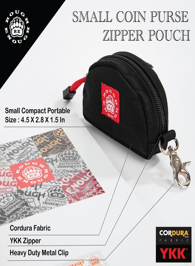 RE ROUGH ENOUGH Rough Enough Small Coin Purse Pouch for Women Men Card Holder Wallet Waterproof Cordura Material with Zipper and Clip On Buckle Black - Image 2