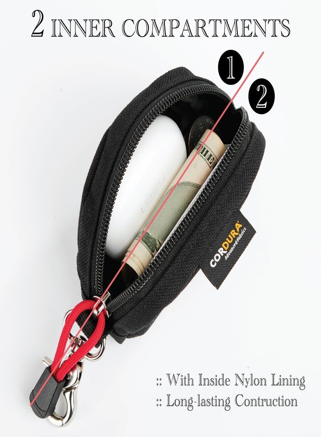 RE ROUGH ENOUGH Rough Enough Small Coin Purse Pouch for Women Men Card Holder Wallet Waterproof Cordura Material with Zipper and Clip On Buckle Black - Image 3