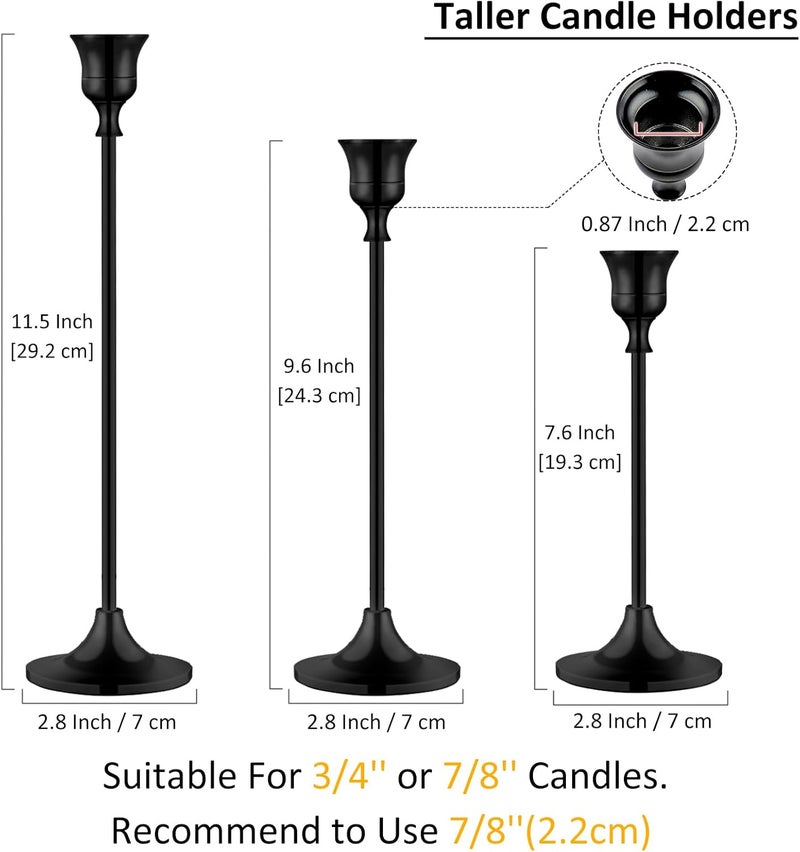 Pusenlan Metal Candle Holders for Candlesticks Taper Candlestick Holders Set Vintage Decorative Centerpiece Candelabra Tall Candle Stands (Matt Black, 4 Sets (12 pcs)) - Image 2